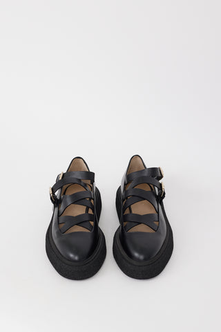 Max Mara Black Leather Strappy 30MM Rockballet Flat