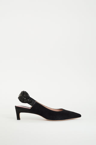 Max Mara Black Suede Embellished Slingback Pump