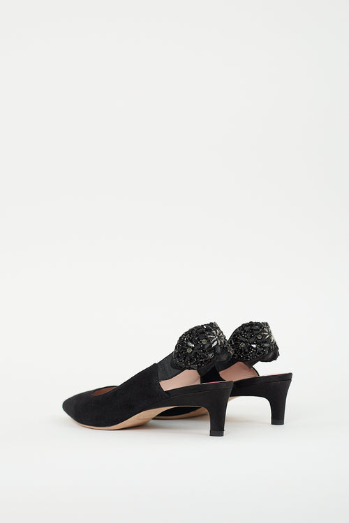 Max Mara Black Suede Embellished Slingback Pump