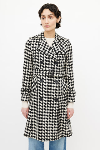 Max Mara Black 
White Belted Houndstooth Coat