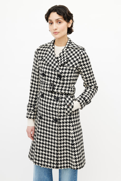 Max Mara Black 
White Belted Houndstooth Coat