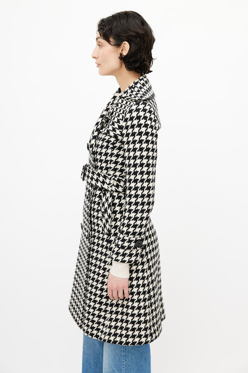 Max Mara Black 
White Belted Houndstooth Coat