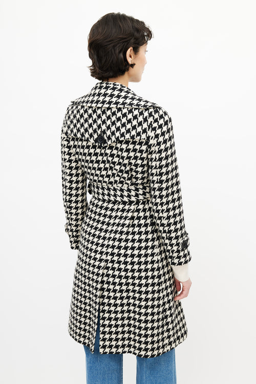 Max Mara Black 
White Belted Houndstooth Coat