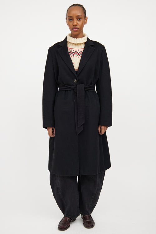 Black Cashmere Belted Coat