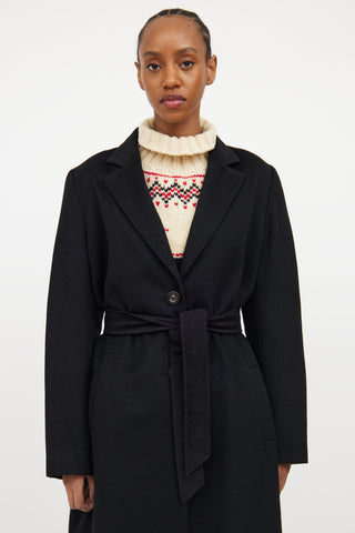 Black Cashmere Belted Coat