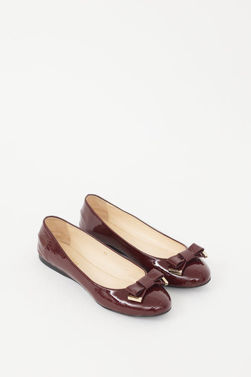 Max Mara Burgundy Patent Leather Bow Ballet Flat