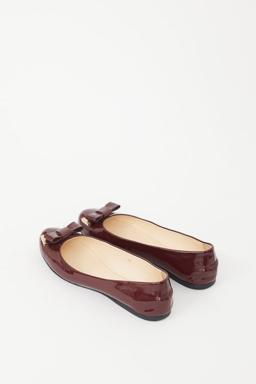 Max Mara Burgundy Patent Leather Bow Ballet Flat