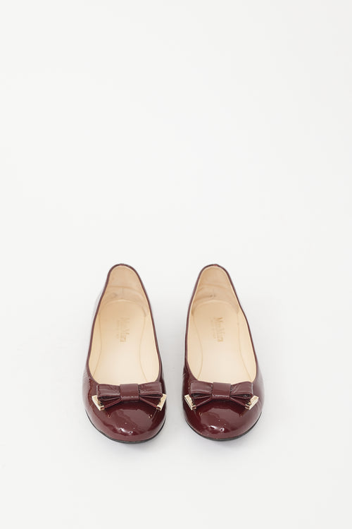 Max Mara Burgundy Patent Leather Bow Ballet Flat