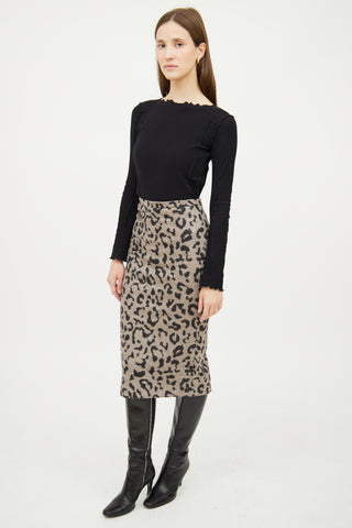 Max Mara Grey 
Black Print Wool Skirt