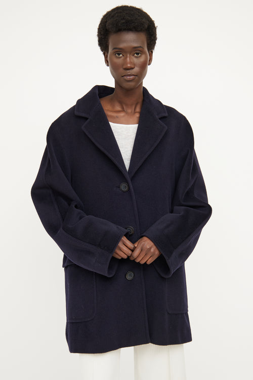 Max Mara Navy Front Pocket Wool  Cashmere Coat