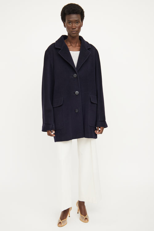 Max Mara Navy Front Pocket Wool  Cashmere Coat