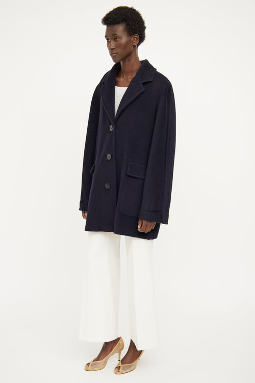 Max Mara Navy Front Pocket Wool  Cashmere Coat