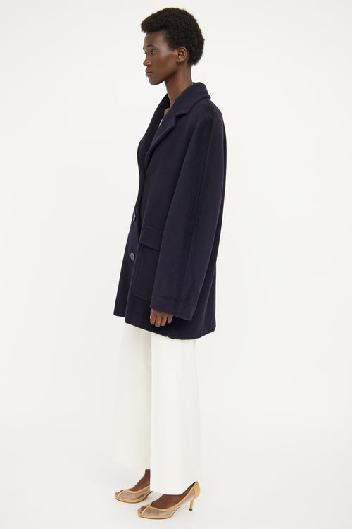 Max Mara Navy Front Pocket Wool  Cashmere Coat