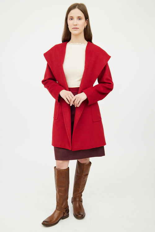 Max Mara Red Wrap Hood Coat