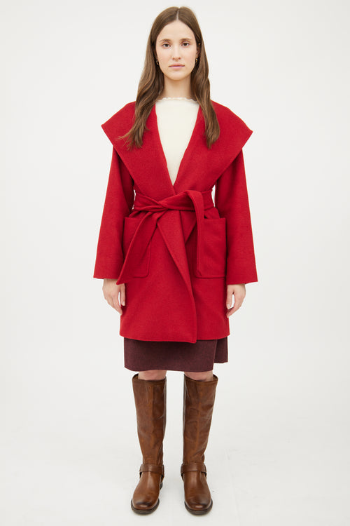 Max Mara Red Wrap Hood Coat