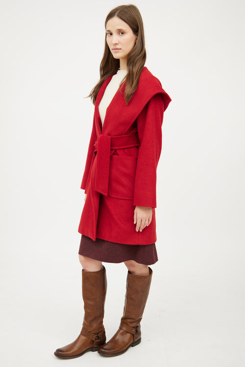 Max Mara Red Wrap Hood Coat