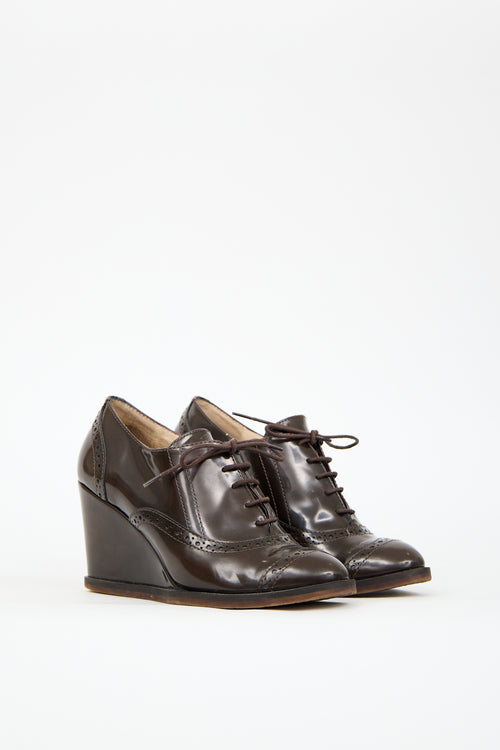 Max Mara Weekend Brown Patent Leather Wedge Oxford