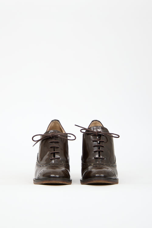 Max Mara Weekend Brown Patent Leather Wedge Oxford