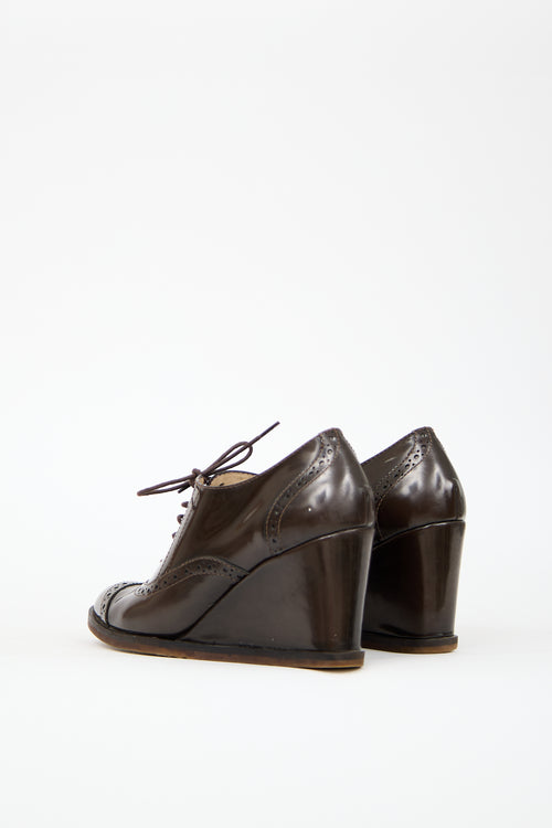 Max Mara Weekend Brown Patent Leather Wedge Oxford