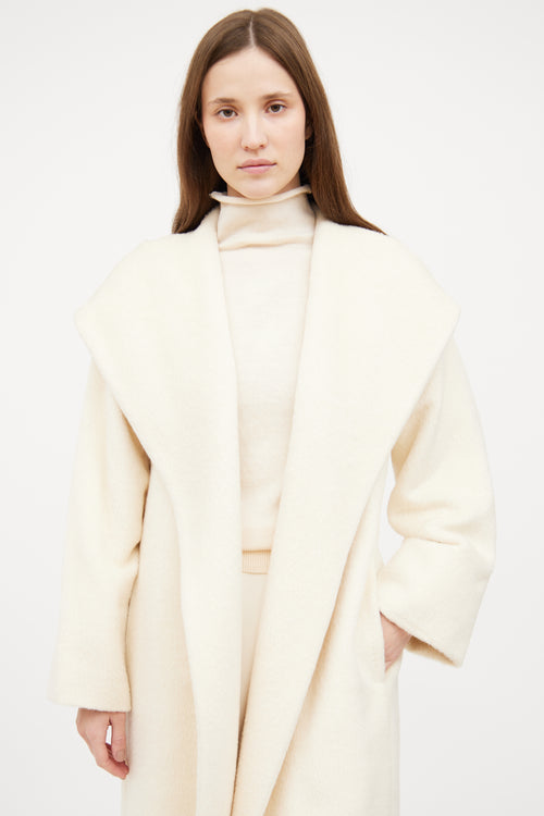 Max Mara Cream Hooded Wrap Coat