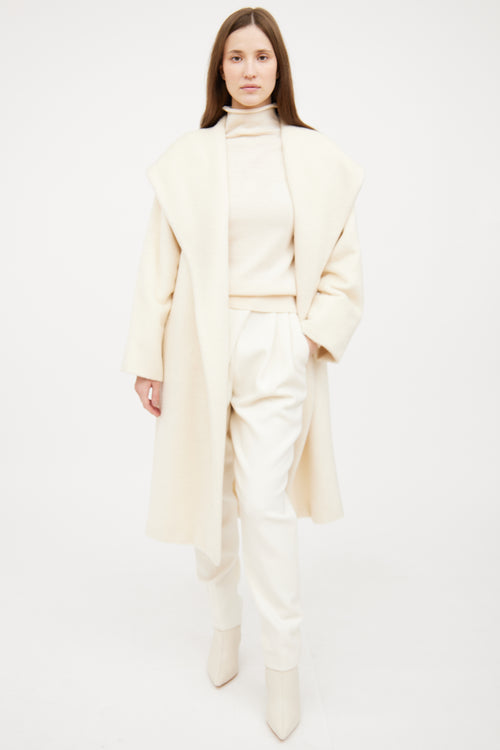 Max Mara Cream Hooded Wrap Coat