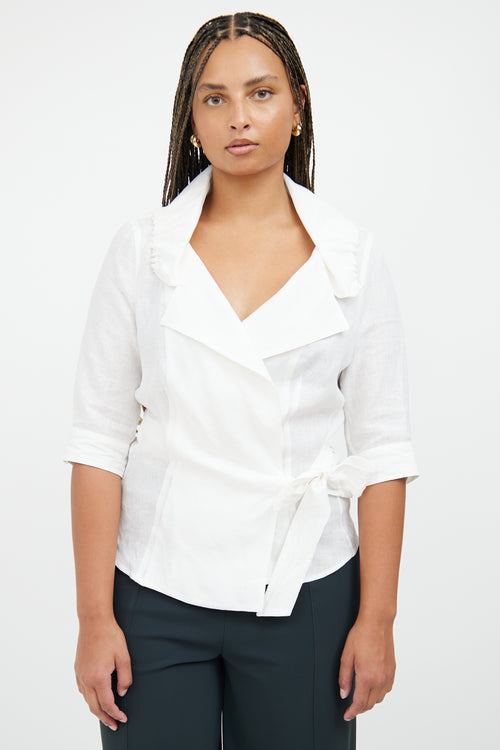 White Linen Wrap Blouse