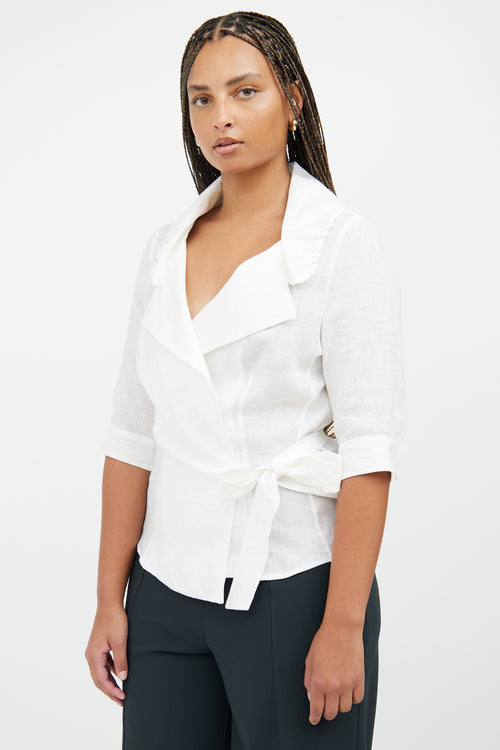 White Linen Wrap Blouse