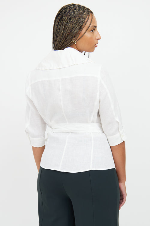 White Linen Wrap Blouse