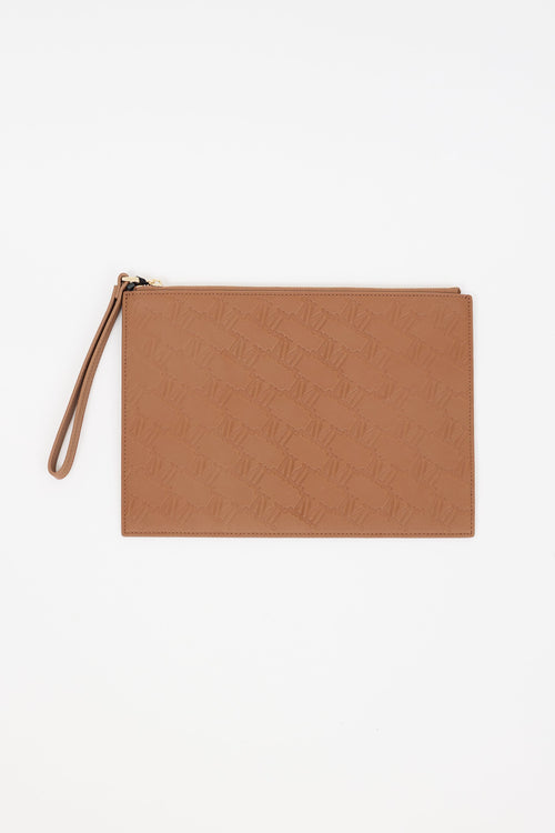 Max Mara Brown Monogram Leather Zip Pouch