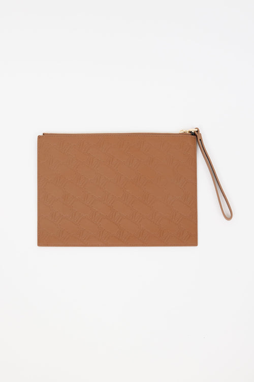 Max Mara Brown Monogram Leather Zip Pouch