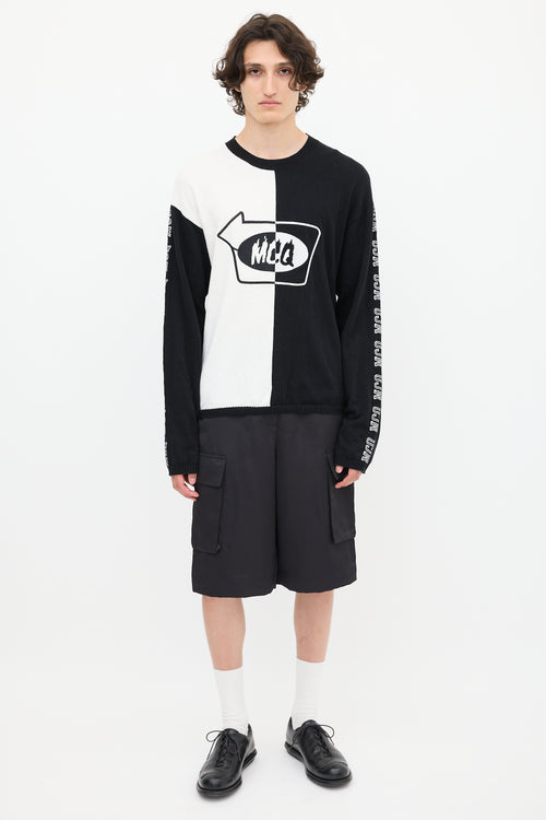 McQ Black 
White Split Embroidered Sweater