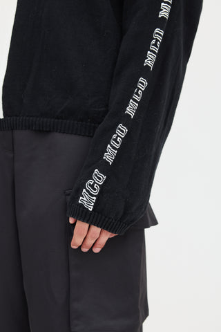 McQ Black 
White Split Embroidered Sweater