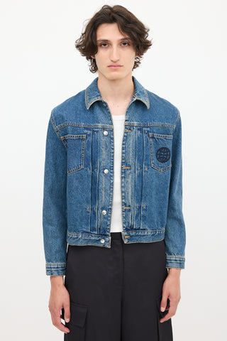 McQ Medium Wash 
Black Embroidered Denim Jacket