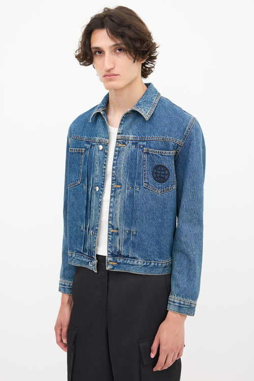 McQ Medium Wash 
Black Embroidered Denim Jacket