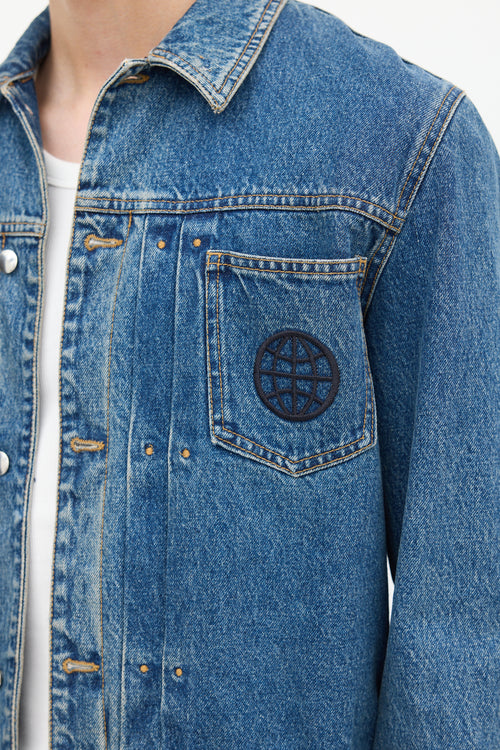 McQ Medium Wash 
Black Embroidered Denim Jacket