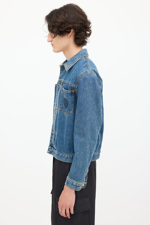 McQ Medium Wash 
Black Embroidered Denim Jacket