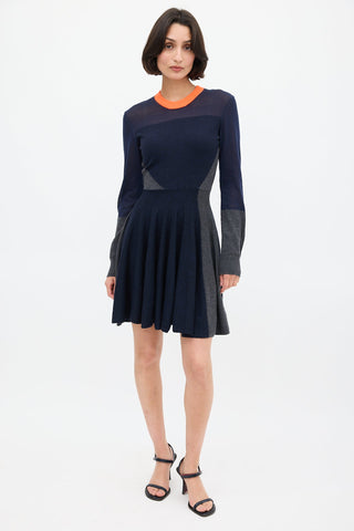 McQ Navy 
Multi Wool Panelled Skater Dress