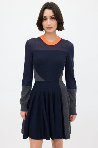 McQ Navy 
Multi Wool Panelled Skater Dress