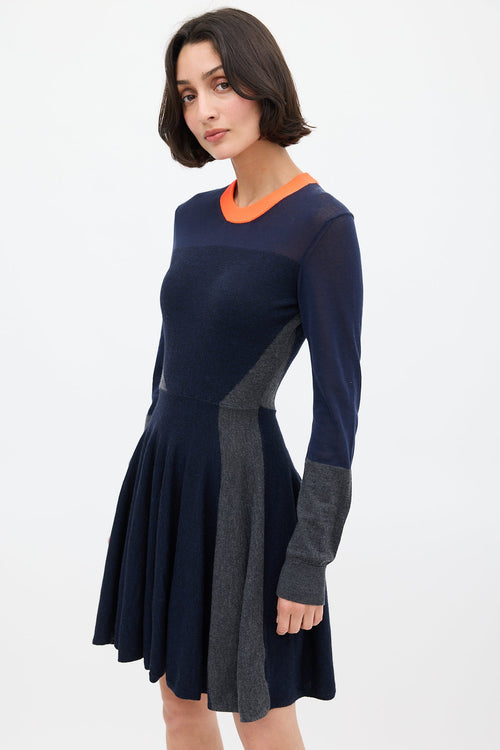 McQ Navy 
Multi Wool Panelled Skater Dress