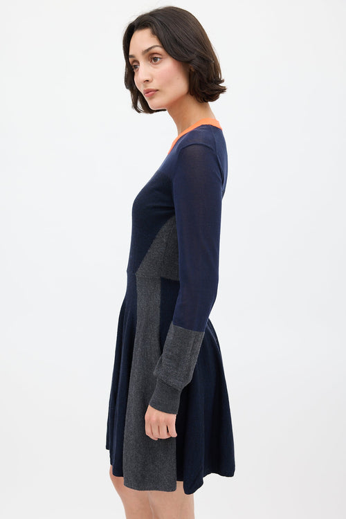 McQ Navy 
Multi Wool Panelled Skater Dress