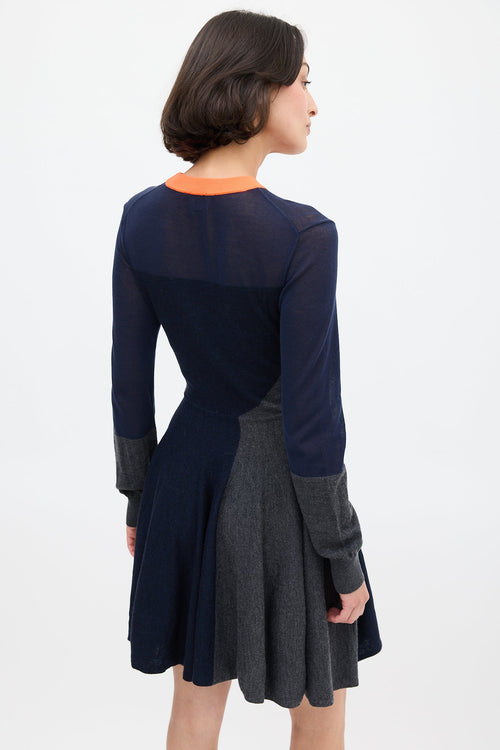 McQ Navy 
Multi Wool Panelled Skater Dress