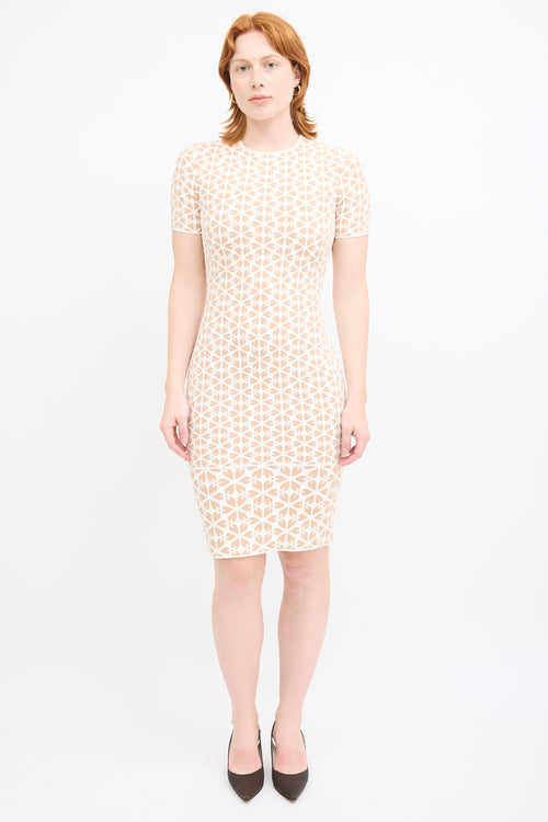 Alexander McQueen White 
Beige Floral Knit Dress