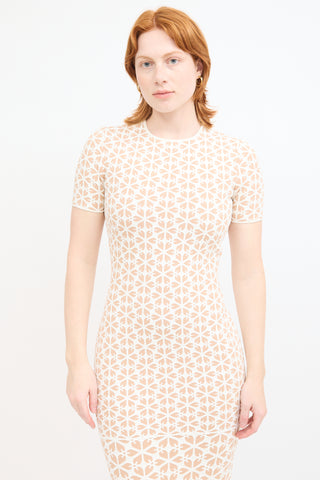 Alexander McQueen White 
Beige Floral Knit Dress