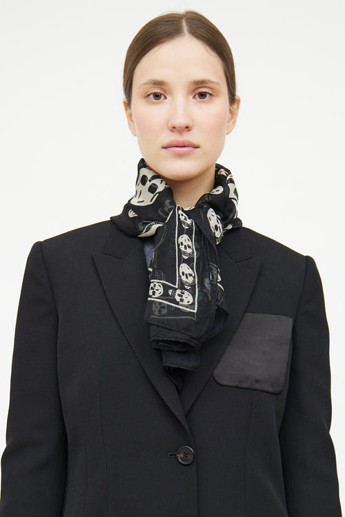 Alexander McQueen Black 
White Skull Silk Scarf