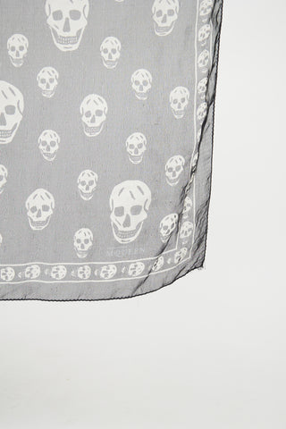 Alexander McQueen Black 
White Skull Silk Scarf