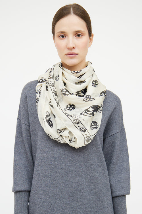 Alexander McQueen Cream 
Black Skull Silk Scarf