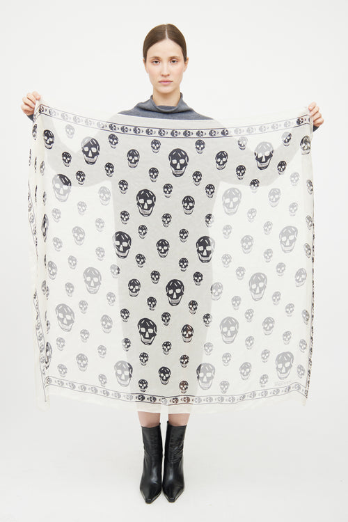 Alexander McQueen Cream 
Black Skull Silk Scarf