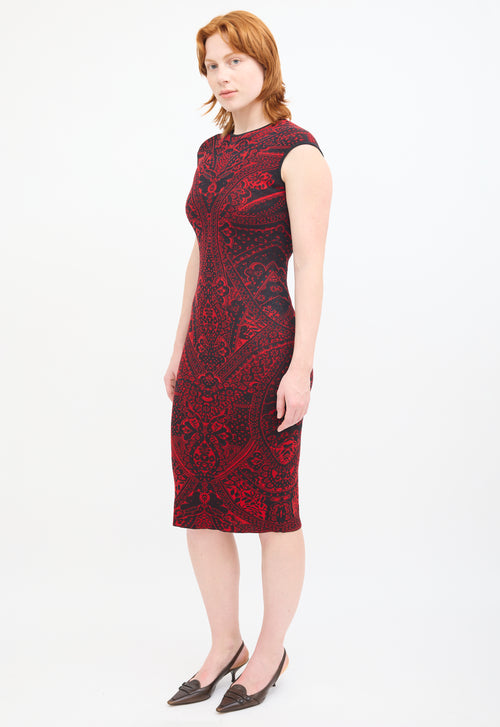 Alexander Mcqueen Red 
Black Knit Lace Midi Dress