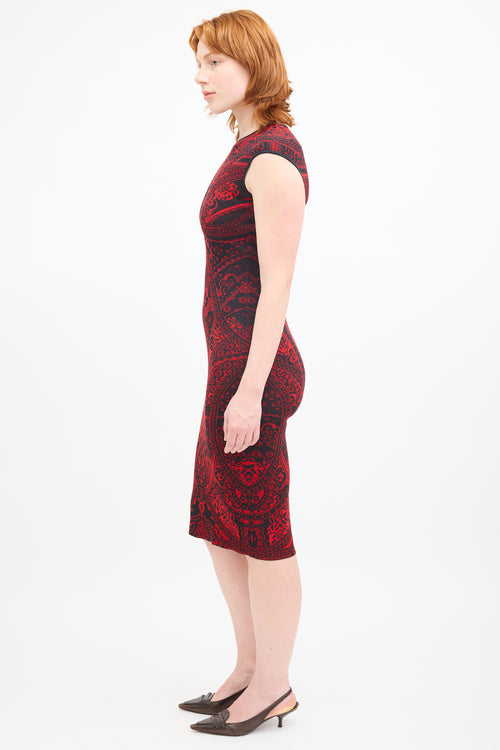 Alexander Mcqueen Red 
Black Knit Lace Midi Dress