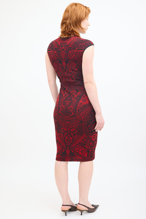 Alexander Mcqueen Red 
Black Knit Lace Midi Dress